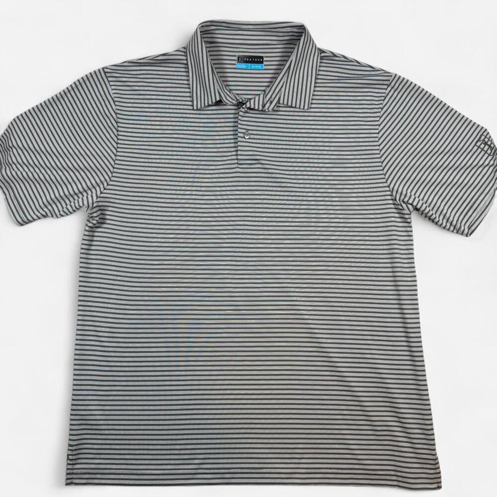 PGA Tour Striped Golf Polo Shirt Men’s XL Gray Performance Athletic